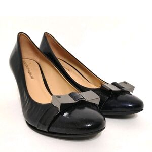 ANTONIO MELANI Glossy Black Loafers with Metallic Bow